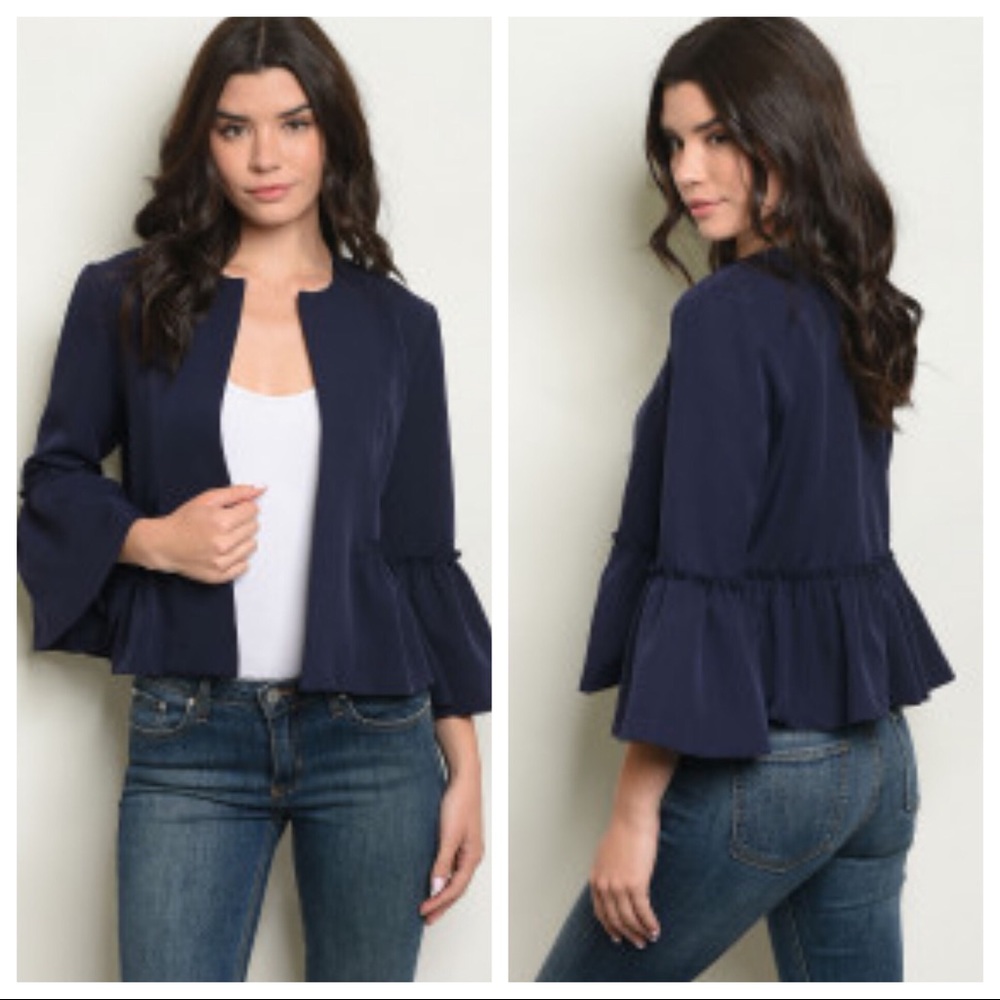 Blue Open Front Blazer - Picture 7 of 7